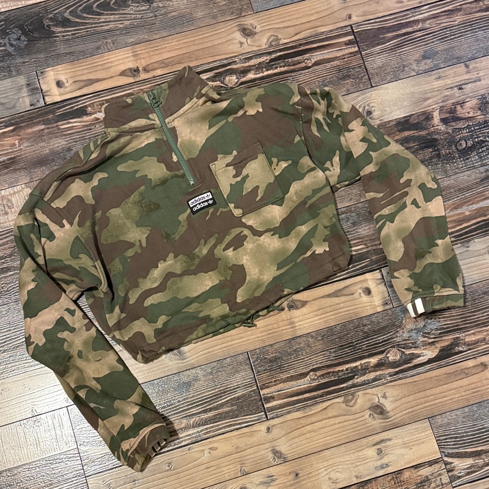 ADIDAS Womens Cropped Camouflage Quarter-Zip Pullover